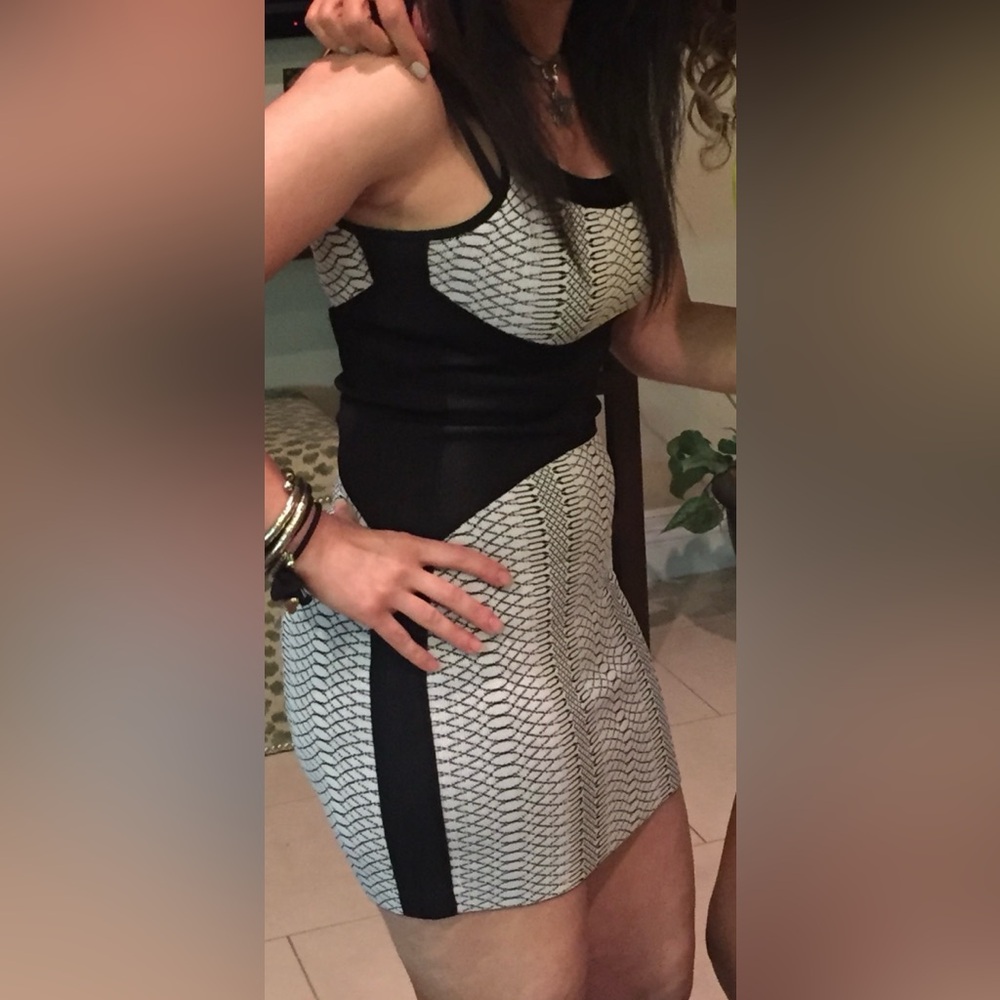 Marciano Asymmetrical Black and White Sheath Dress